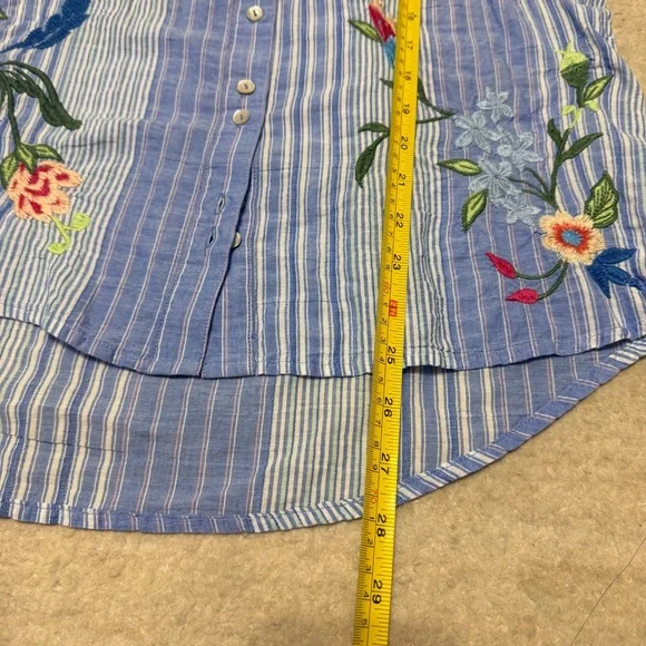 Johnny Was Workshop Madaleina Double Button Stripe Shirt Floral Boho Women's XS - Picture 6 of 9